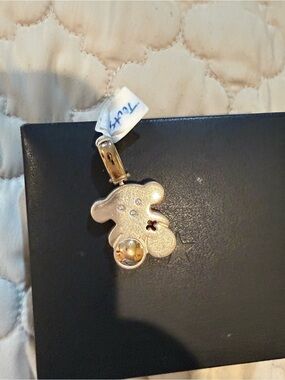 Gold Teddy Bear Charm with Crystal Accents 925 silver &18k gold